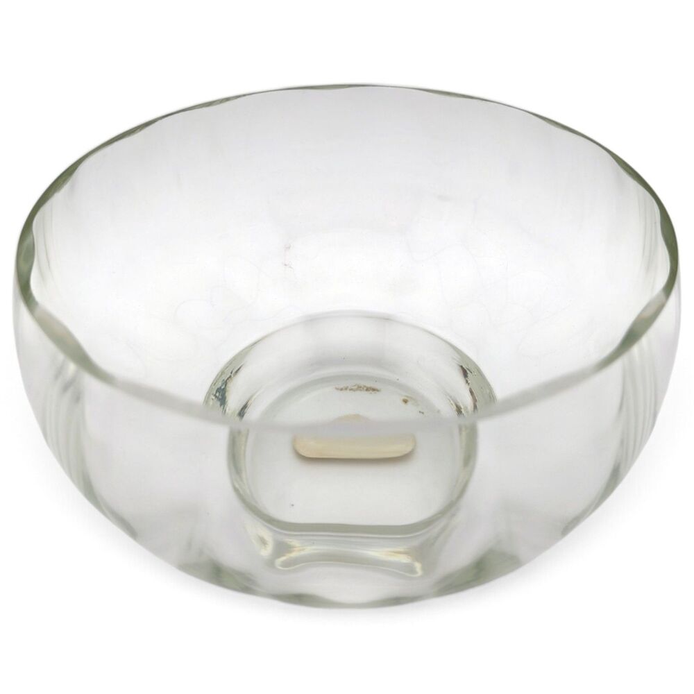Vintage Romanian Hand Blown Clear Art Glass Pedestal Bowl 5.5" Scalloped Rim
